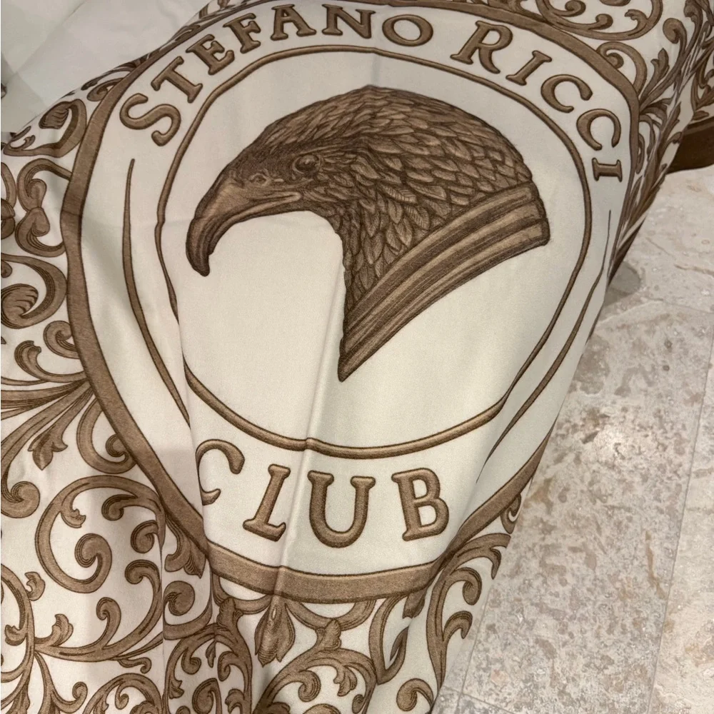 Stefano Ricci Cream and Brown Scroll Throw